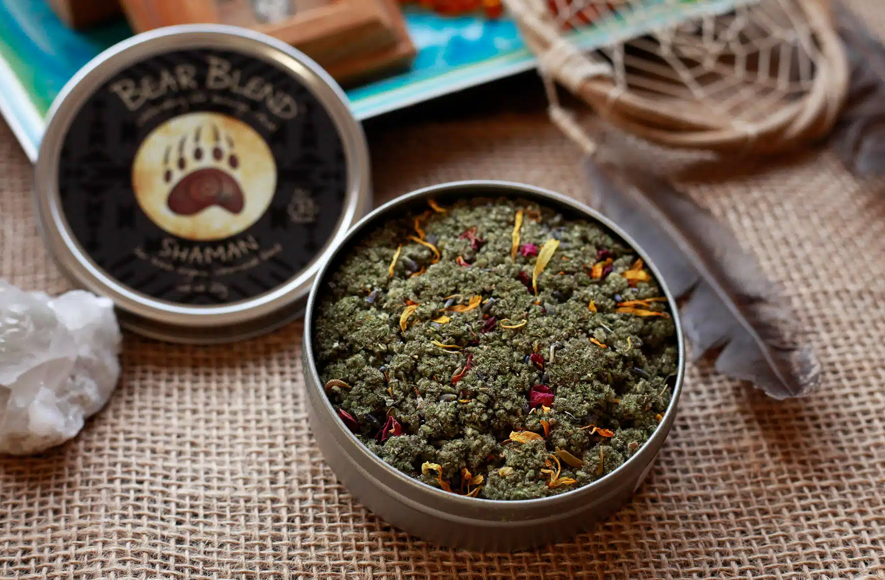 RYO Shaman Open Tin on Burlap - Amanda Smith - Optimized Promo Image - Bear Blend