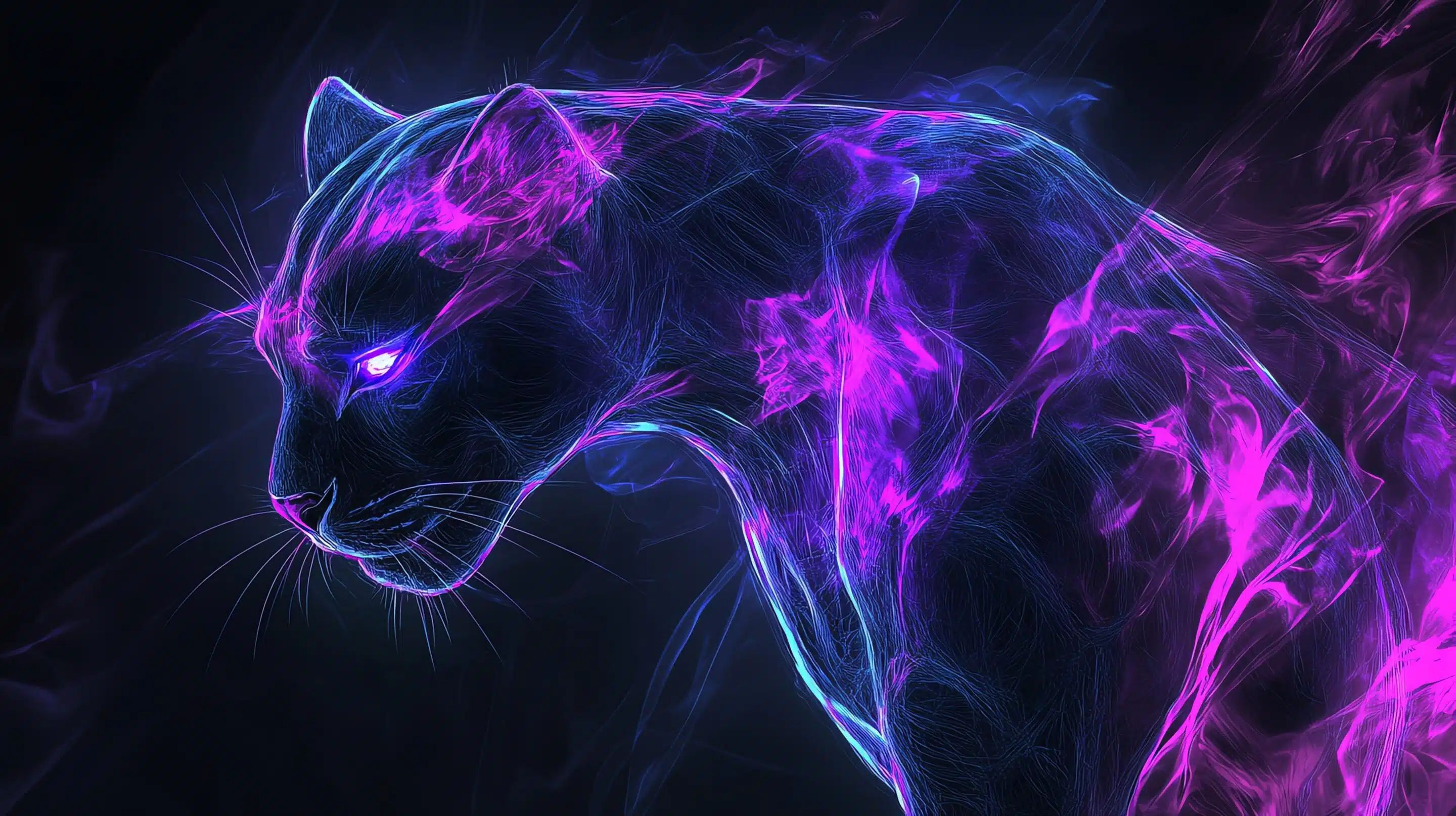 Mystical panther rendered in vibrant purple and blue smoke glowing with ethereal energy Perfect for fantasy magic or power themes